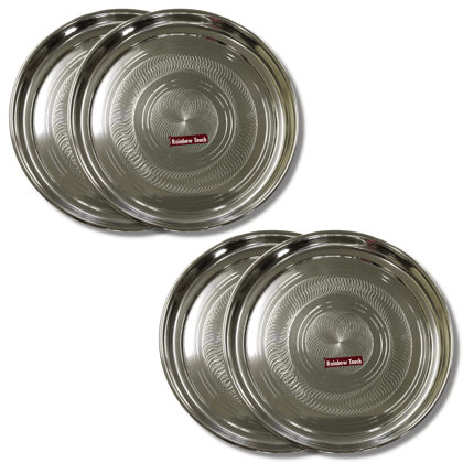 SHINI LIFESTYLE Stainless Steel Plate, Heavy gauge, laser design, 30cm Dinner Plate (Pack of 4)