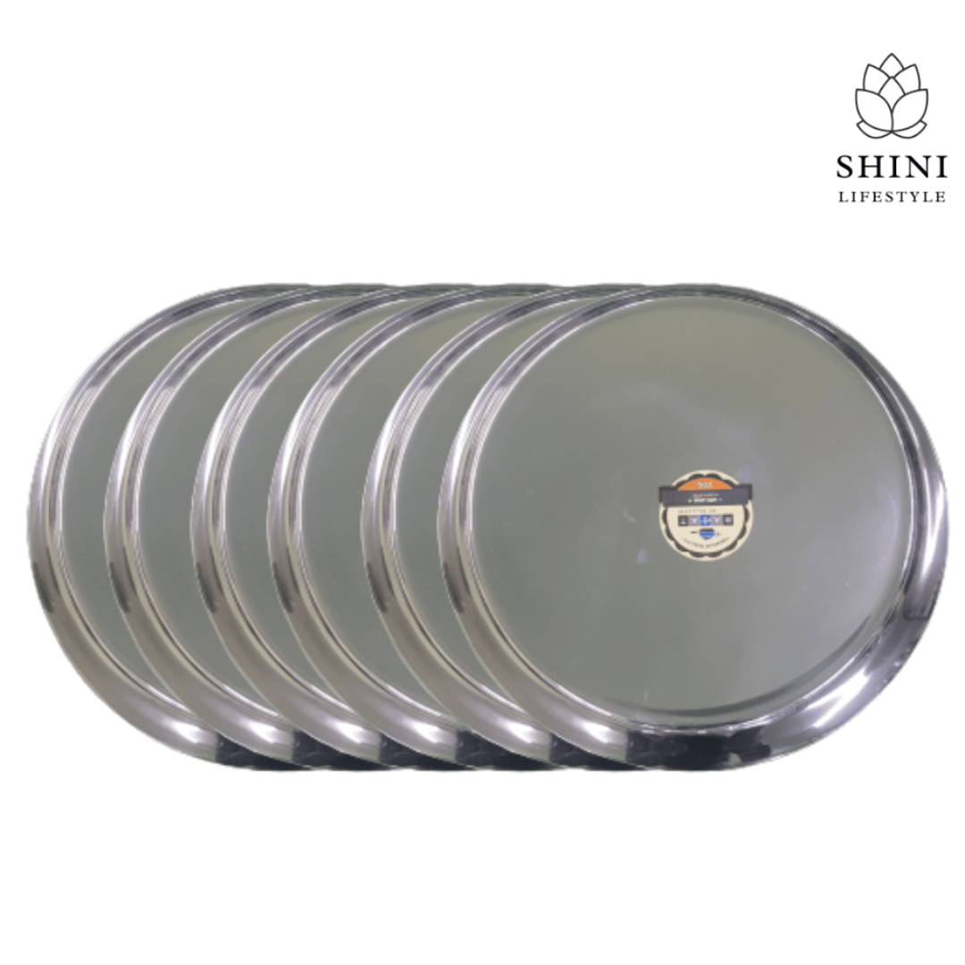 SHINI LIFESTYLE Stainless Steel Plate, Thali, Heavy gauge, Supreme Quality Dinner Plate (Pack of 6)