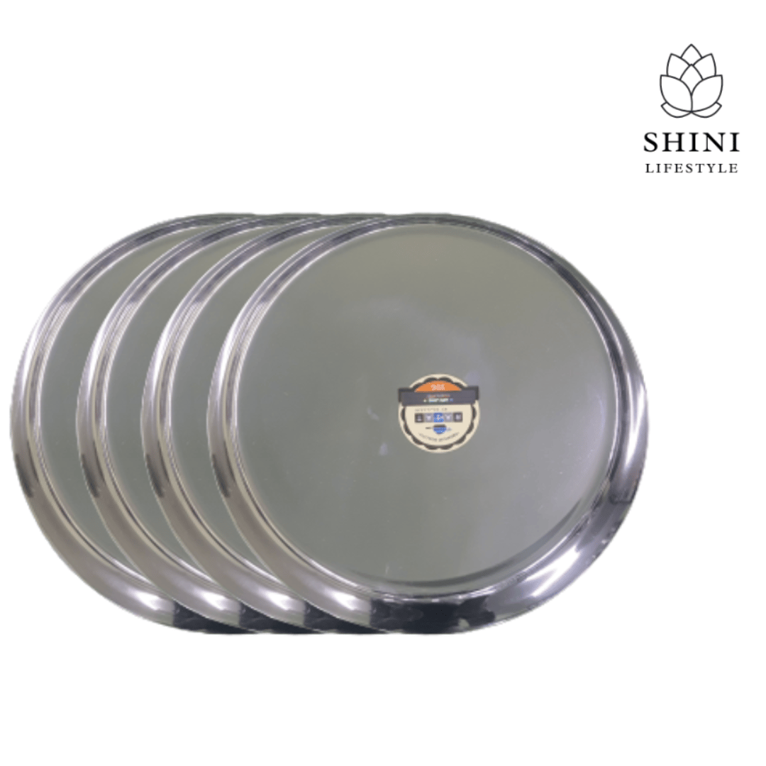 SHINI LIFESTYLE Stainless Steel Plate, Thali, Heavy gauge, Supreme Quality Dinner Plate (Pack of 4)