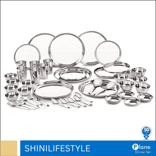 SHINI LIFESTYLE Pack of 51 Stainless Steel Laser Printed, Mirror finish Essential Dinner Set (Silver)