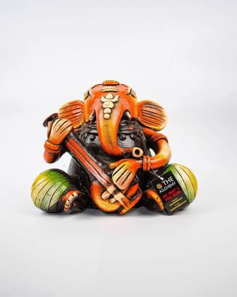 Ganesh Ji Veena Playing Ceramic Figurine - Multicolour