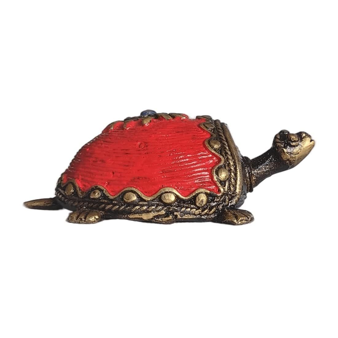 Theallchemy Dhokra Art Bell Metal Red Tortoise Spiritua Showpiece Home Decor Items Tribal Art & Crafts