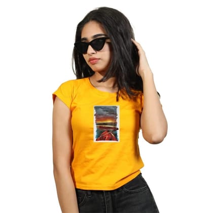 THE ALLCHEMY Girls Regular Fit Cotton T-Shirt Yellow