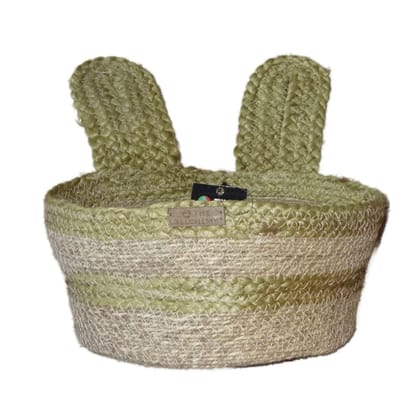 Theallchemy 100% Natural Jute small box mini rope paper storage Round Beige basket brown hamper baby nursery tray bucket for Living or Drawing Room, fruits.