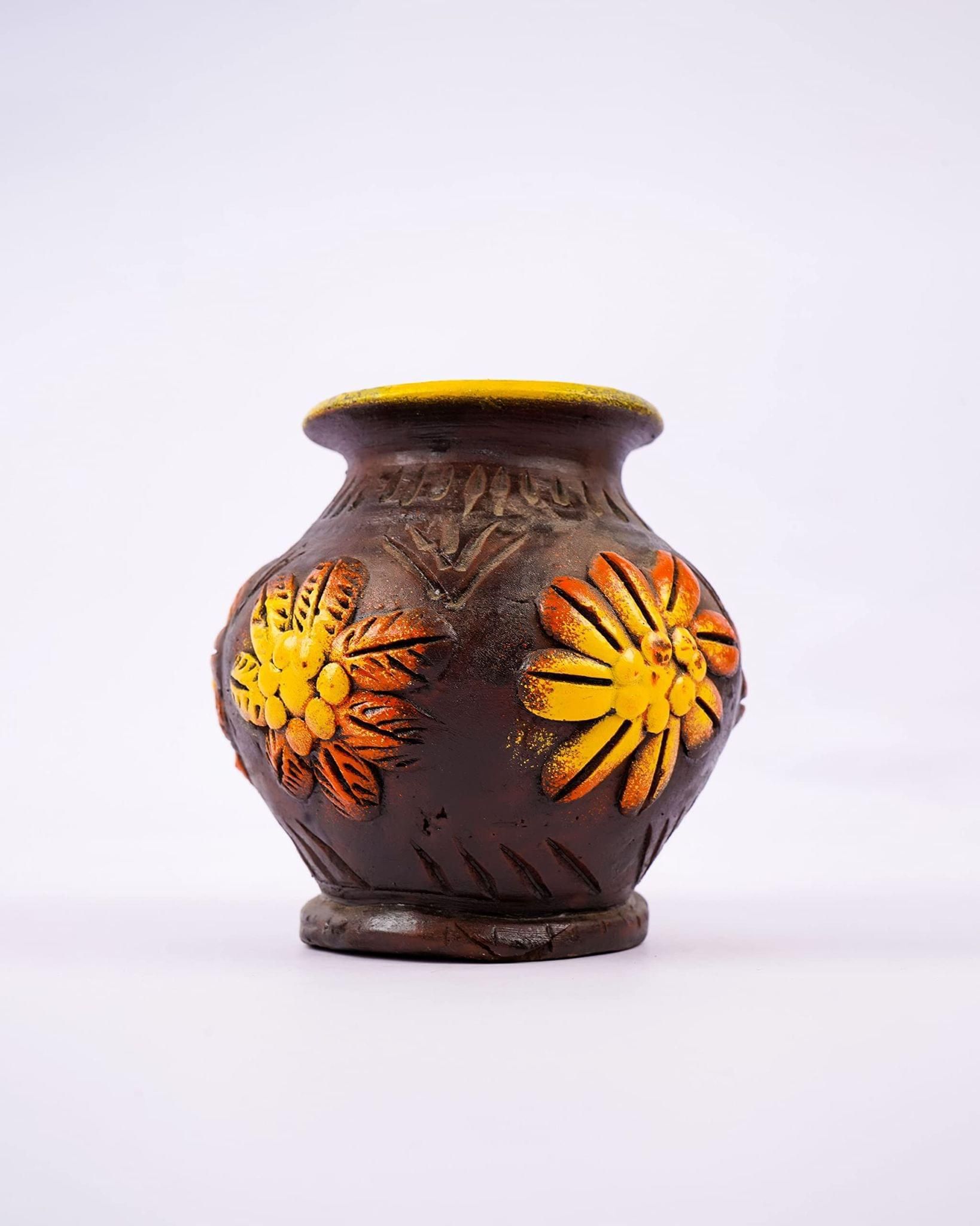 Earthenware Matka with Yellow Flower