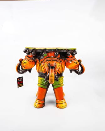 Three face Elephant Terracotta Figurine - Multicolour