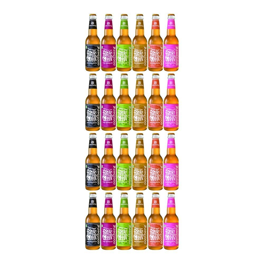 Coolberg Non Alcoholic Beer Assorted Flavors 330ml Glass Bottle - Pack of 24 (330ml x 24) Peach, Mint, Malt, Cranberry, Ginger & Strawberry