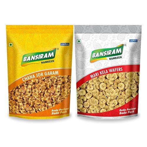 BANSI RAM Namkeen Chana Garam and Mari Kela Wafer (400 g Each) 800gm