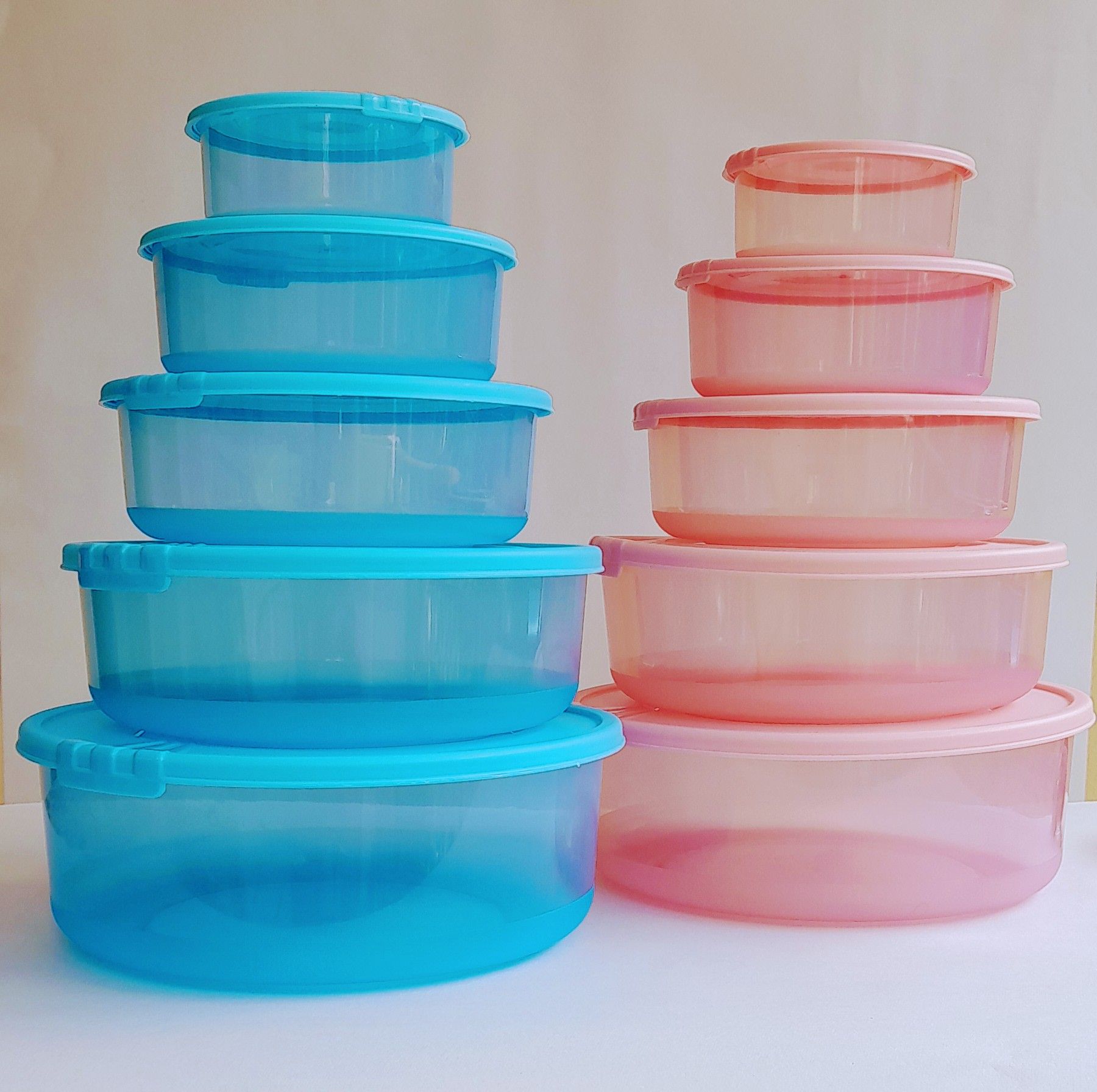 Polypropylene Fridge & Kitchen Container Set - 3000 ml, 1850 ml, 1100 ml, 650 ml, 300 ml  (Pack of total 10, Pink -5, Blue-5)