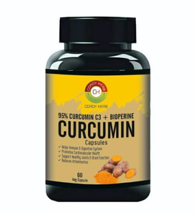 Cordy Herb 95% Curcumin C3 + Bioperine Curcumin Veg Capsule for Immune Support,Helps Reduce Inflammation and Pain, Antioxidant & Anti-inflammatory