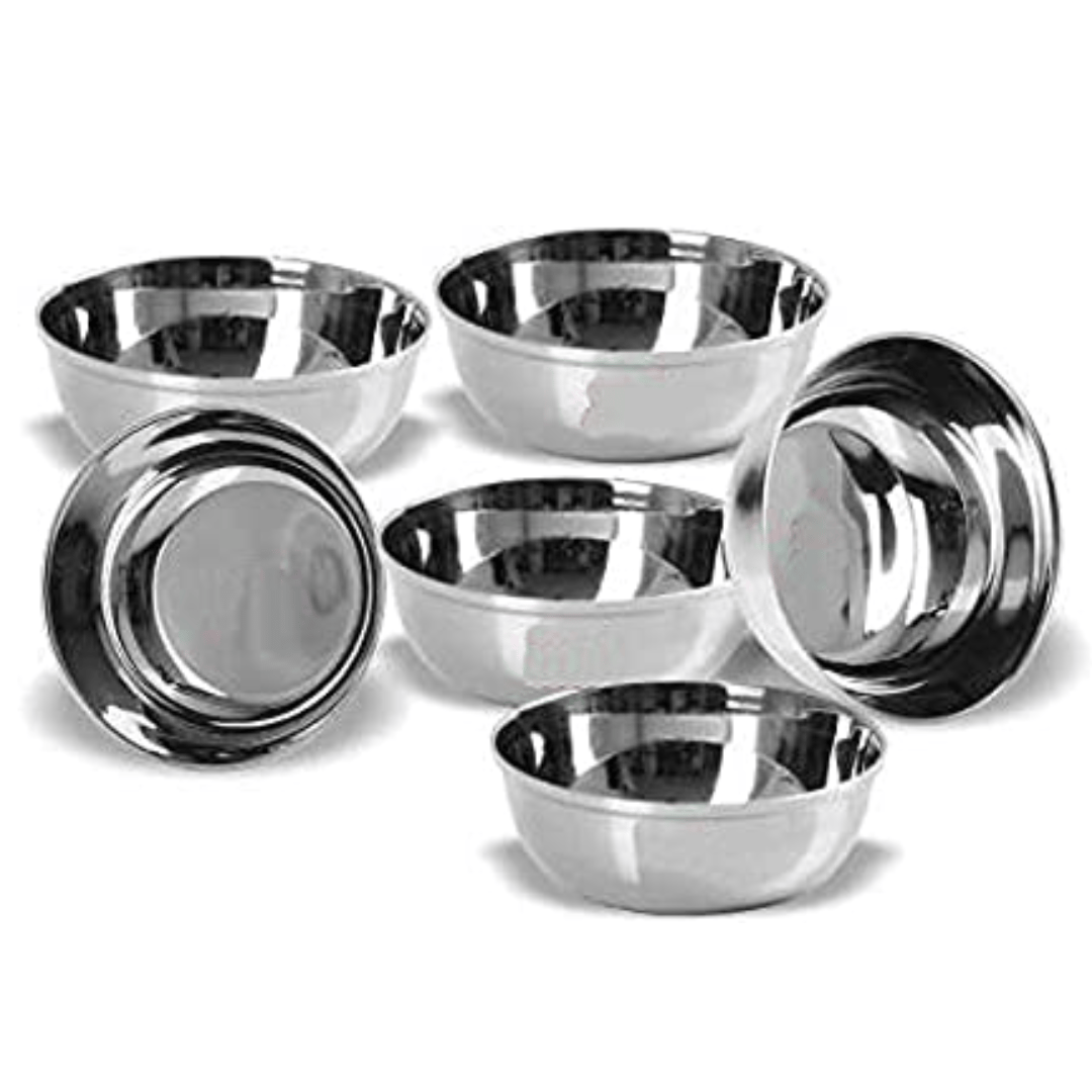 SHINI LIFESTYLE Katora, Dal Chawal Bowl, Soup Bowl, Katori Stainless Steel Vegetable Bowl (Silver, Pack of 2)