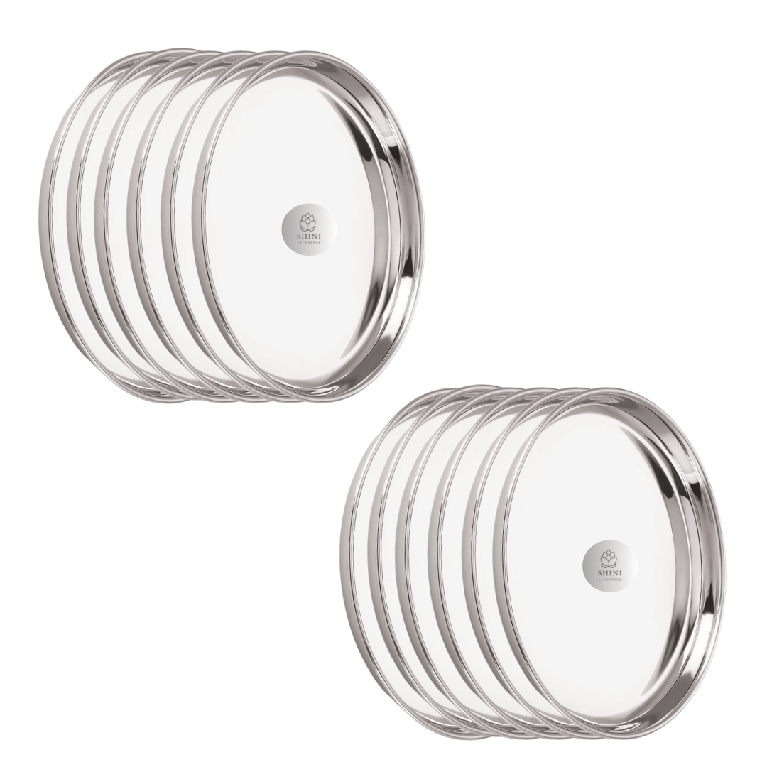 SHINI LIFESTYLE Stainless Steel Thali Set of 4-Plate for Lunch/Dinner heavy Weight Quality Round Plates(Dia-23cm)