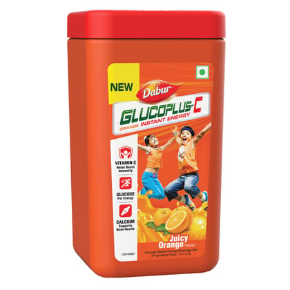 Dabur GlucoPlus-C Instant Energy Glucose Juicy & Tasty Orange Flavour - 400g Jar | Glucose Replenishes Energy | 25% more Glucose in every sip| Vitamin C helps Boosts Immunity | Calcium Supports Bone Health