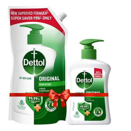 Dettol Liquid Handwash Refill - Original Hand Wash- 675ml and Dettol Liquid Handwash Pump 200ml | Germ Defence Formula | 10x Better Germ Protection