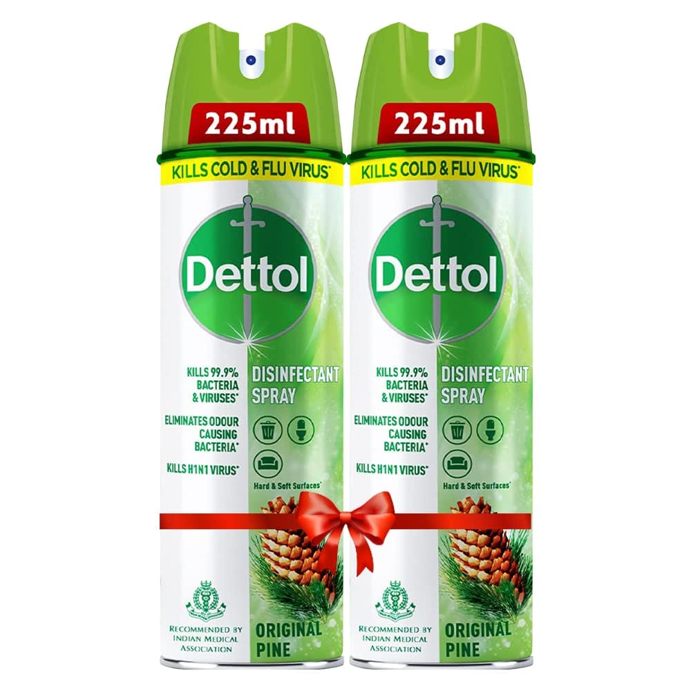 Dettol Disinfectant Sanitizer Spray Bottle | Kills 99.9% Germs & Viruses | Germ Kill on Hard and Soft Surfaces (Original Pine, Pack of 2 - 225ml each)