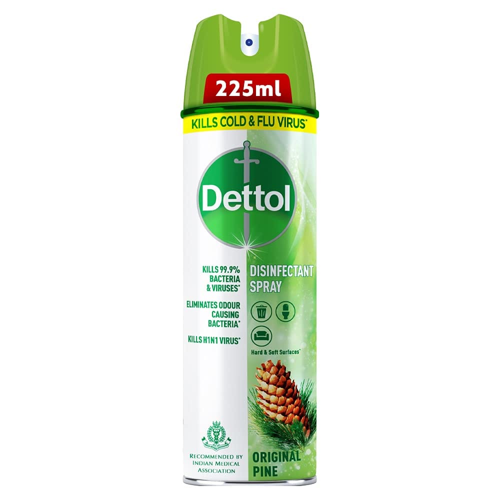 Dettol Disinfectant Sanitizer Spray Bottle | Kills 99.9% Germs & Viruses | Germ Kill on Hard and Soft Surfaces (Original Pine, 225ml)