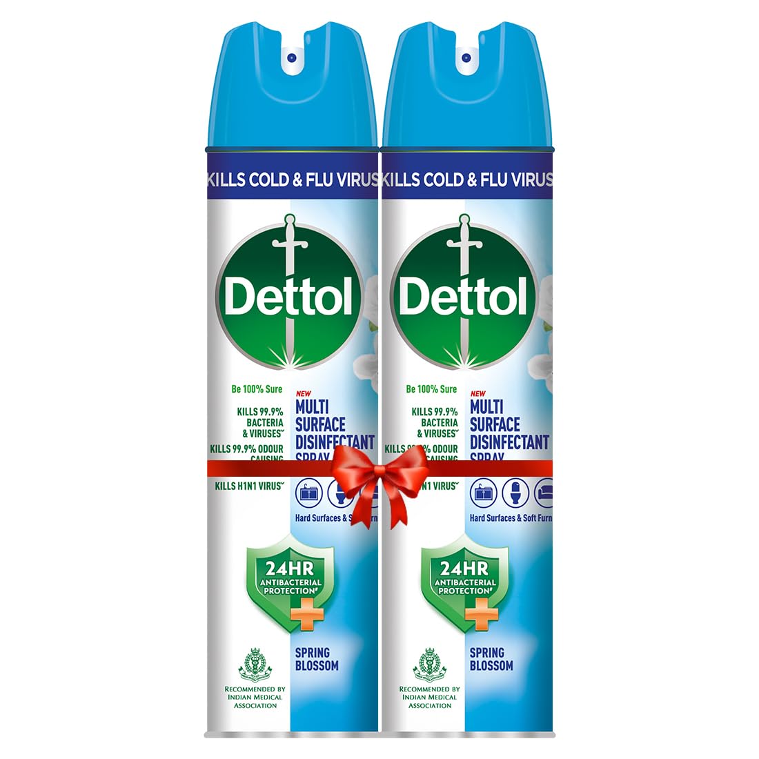 Dettol Multi-Surface Disinfectant Sanitizer Spray Bottle | 24 hours Antibacterial protection| Germ Kill on Hard and Soft Surfaces (Spring Blossom, 225ml)- Pack of 2