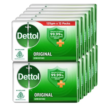 Dettol Original Germ Protection Bathing Soap Bar, 125g each ( Pack of 12)