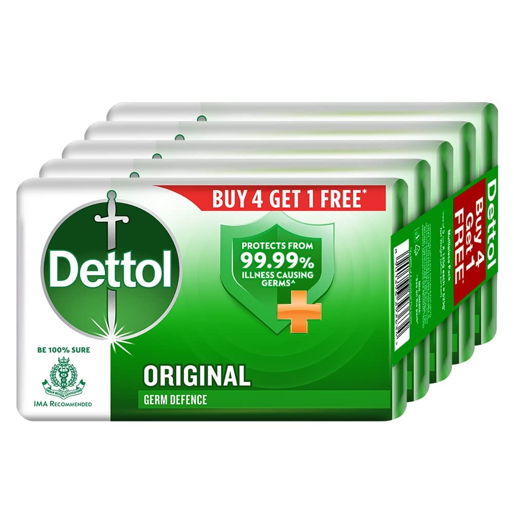 Dettol Original Germ Protection Bathing Soap Bar, 125g (Pack Of 5)