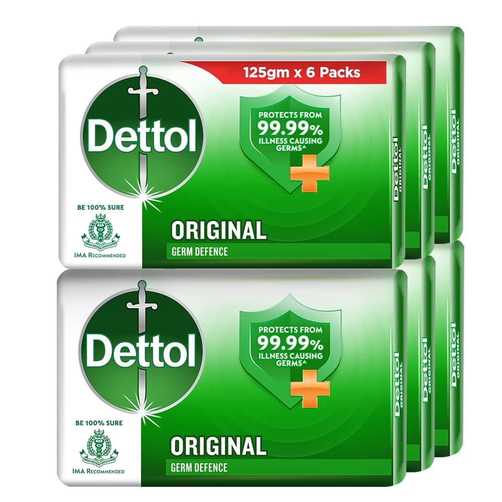 Dettol Original Germ Protection Bathing Soap Bar (Pack of 6 - 125g each), Combo Offer on Bath Soap