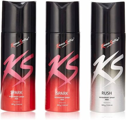 Kamasutra 2 SPARK 1 RUSH Deodorant Spray - For Men & Women (450 ml, Pack of 3)