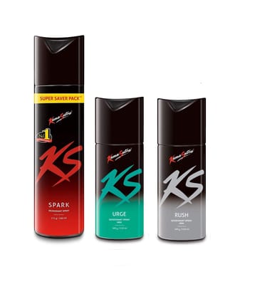 Kama Sutra 1 Big (260 ml) and 2 Small (150 ml Each) Spark, Urge and Rush Deo Body Spray for Men - Pack of 3