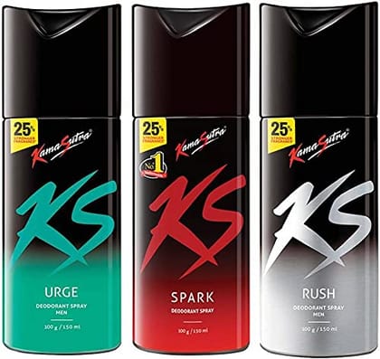 Kama Sutra Deodorant Spray for Men, 150ml (Pack of 3) - Urge, Spark and Rush