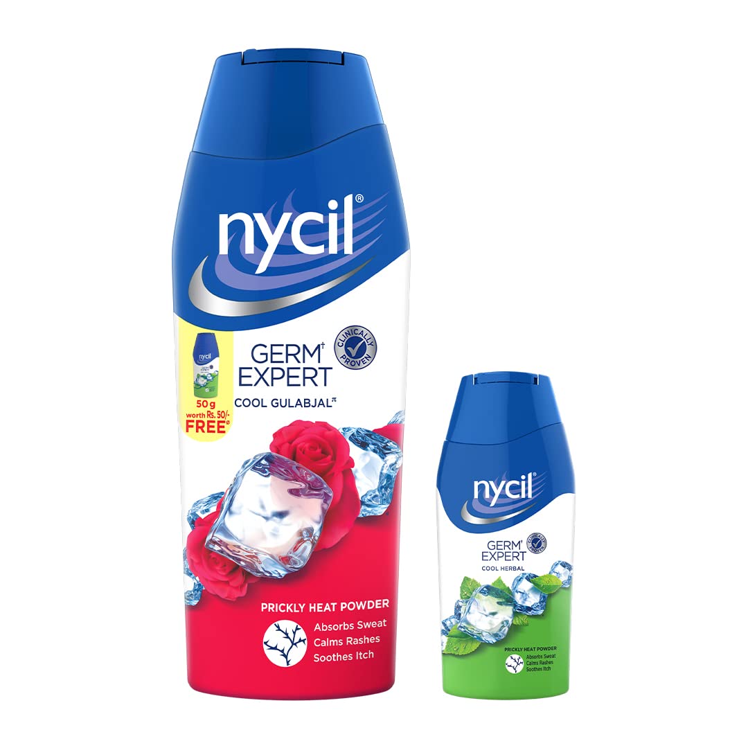 Nycil Germ Expert Prickly Heat Powder, 150gm+50gm, Assorted Fragrances (Cool Gulabjal)