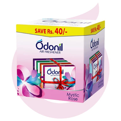 Odonil Bathroom Air Freshener Blocks Mixed Fragrances - 192g (48g*4) | Mixed Fragrances: Jamine, Lavender, Orchid, Rose| Long Lasting Fragrance