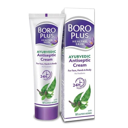 BOROPLUS Antiseptic Cream, Provides 24 Hour Moisturisation, Ayurvedic Cream For All Seasons, Hand, Body & Face, Nigh Cream With Goodness Of Neem, Tulsi & Aloe Vera, 80ml