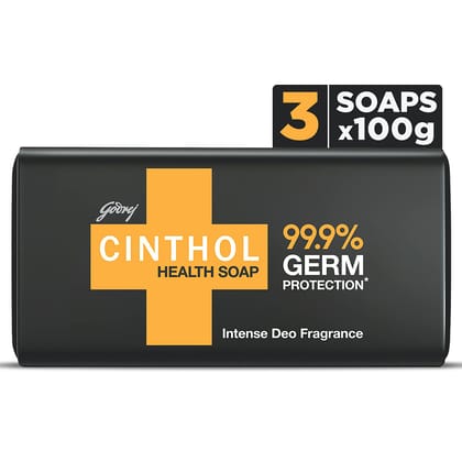 Cinthol Health+ Bath Soap, 100g (Pack of 3) - 99.9% Germ Protection & Insta Deo Fragrance