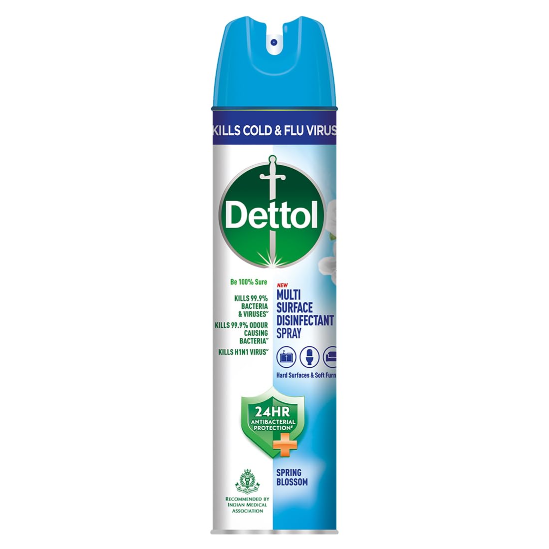 Dettol Multi-Surface Disinfectant Sanitizer Spray Bottle | 24 hours Antibacterial protection| Germ Kill on Hard and Soft Surfaces (Spring Blossom, 225ml)