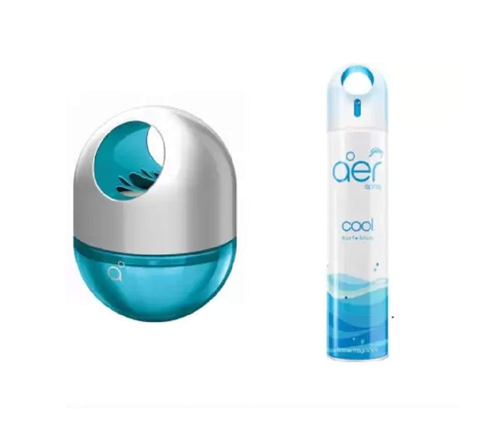 Godrej Aer Twist Cool Surf Blue & Spray Cool Surf Blue Air Freshener Diffuser, Spray (Pack of 2)