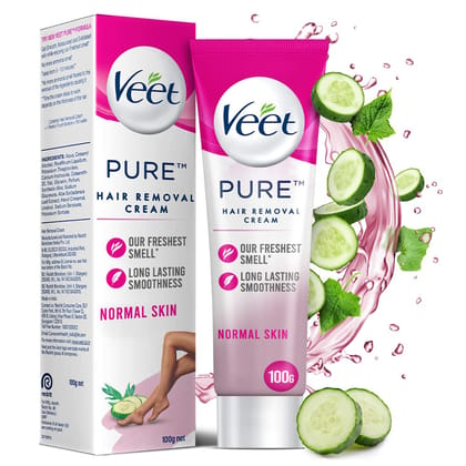 Veet Pure Hair Removal Cream for Women With No Ammonia Smell, Normal Skin - 100g | Suitable for Legs, Underarms, Bikini Line, Arms | 2x Longer Lasting Smoothness than Razors