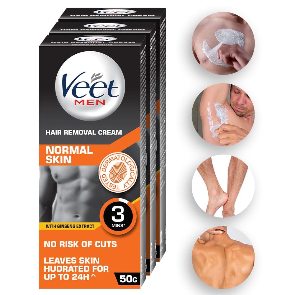 Veet Hair Removal Cream for Men, Normal Skin - 50g Each (Pack of 3)