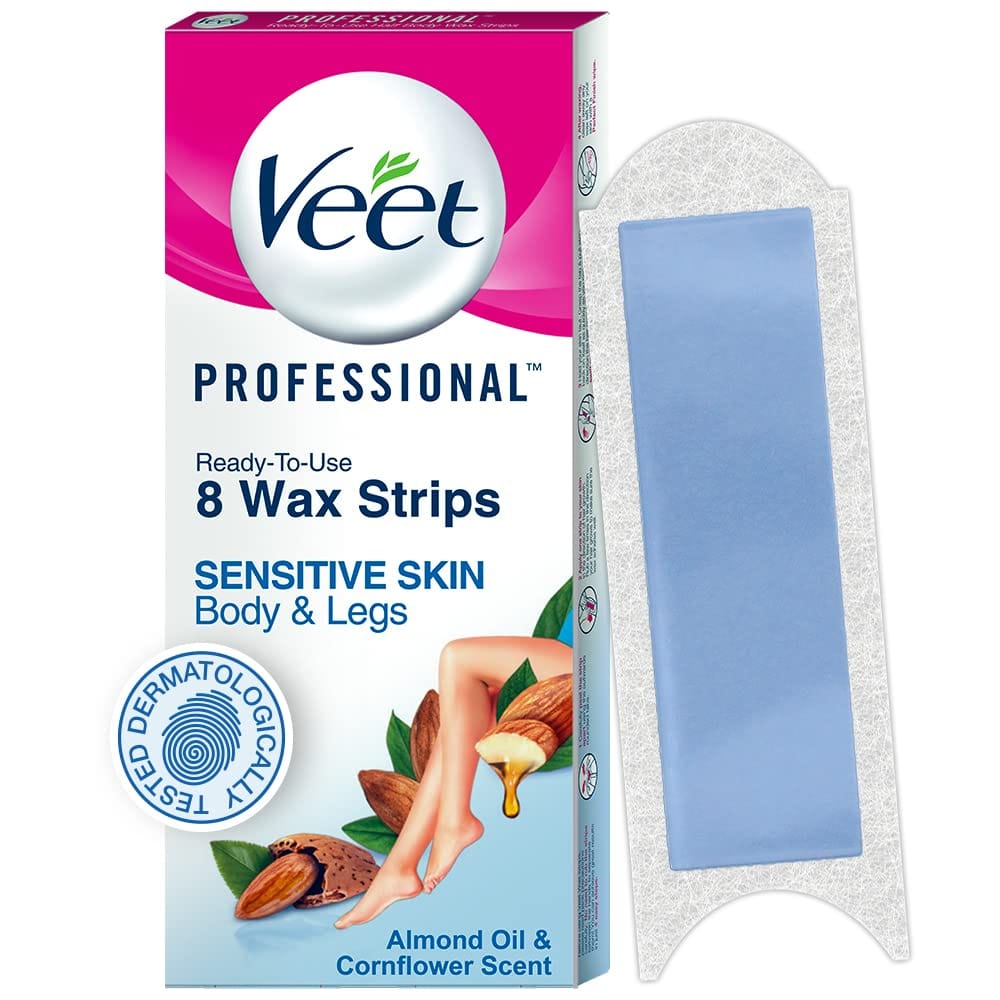 Veet Half Body Waxing Strip Kit for Sensitive Skin - 8 Strips, for women,Pack Of 1