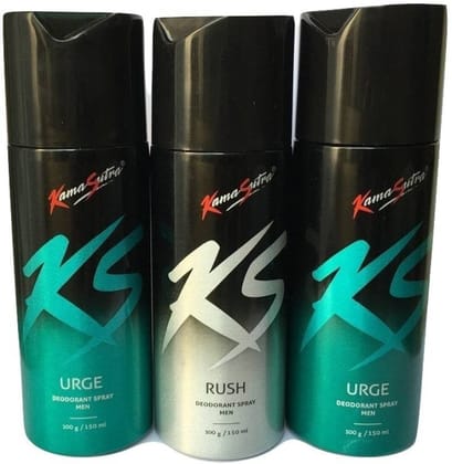 Kamasutra 2 URGE 1 RUSH PACK OF 3 Deodorant Spray - For Men & Women (450 ml, Pack of 3)