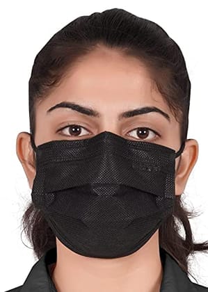 Easyaid Nonwoven Fabric Disposable Multilayer Protective Mask (Black, Pack of 50) for Unisex