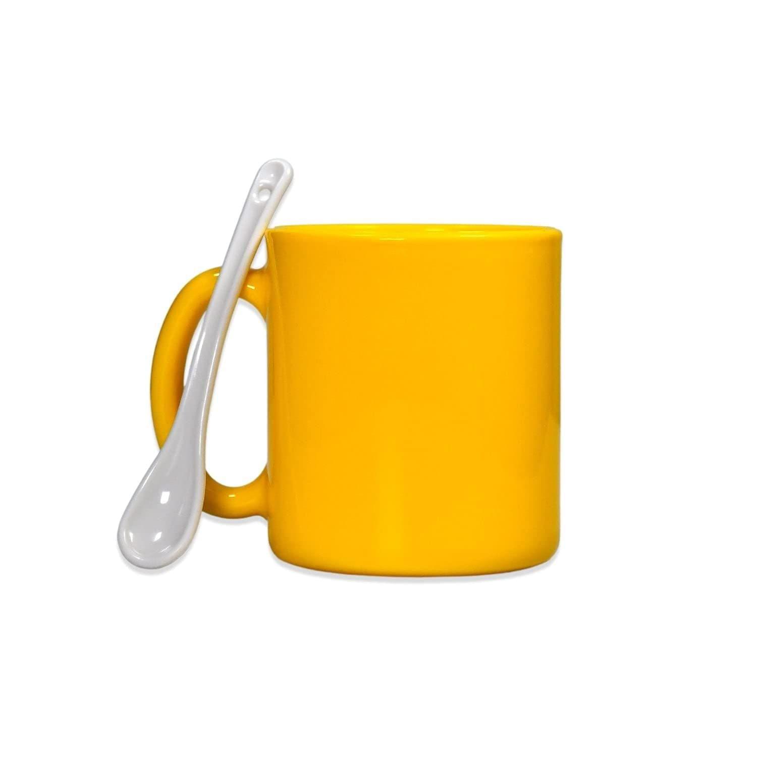 Store4hope Yellow Coffee Mug with Spoon Ceramic Mugs to Gift Your Best Friend Tea Mugs Coffee Mugs Microwave Safe.