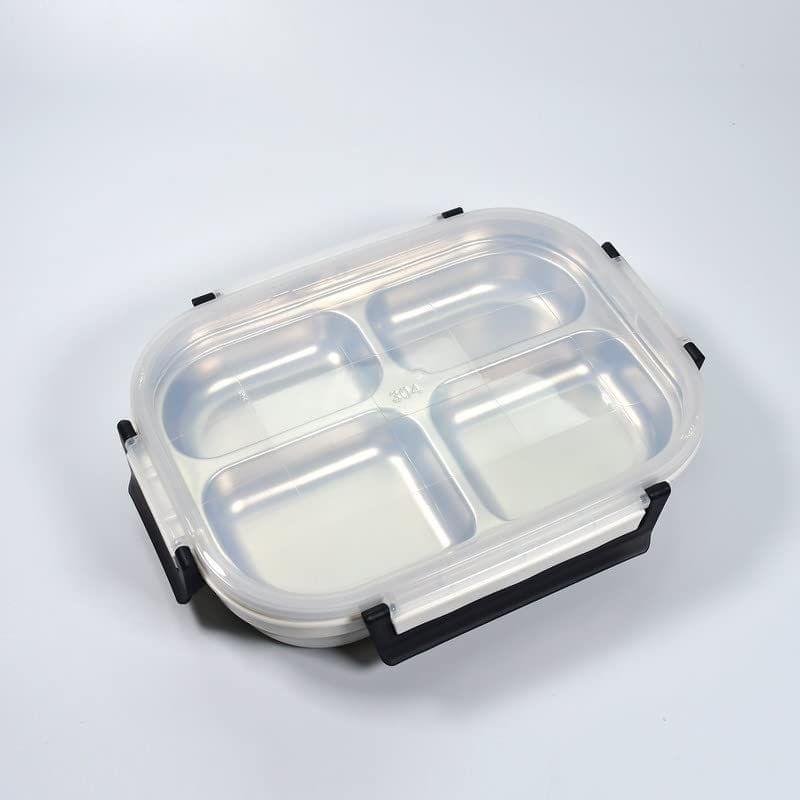 Store4Hope White Transparent 4 Compartment Lunch Box for Kids and Adults, Stainless Steel Lunch Box with 4 Compartments.