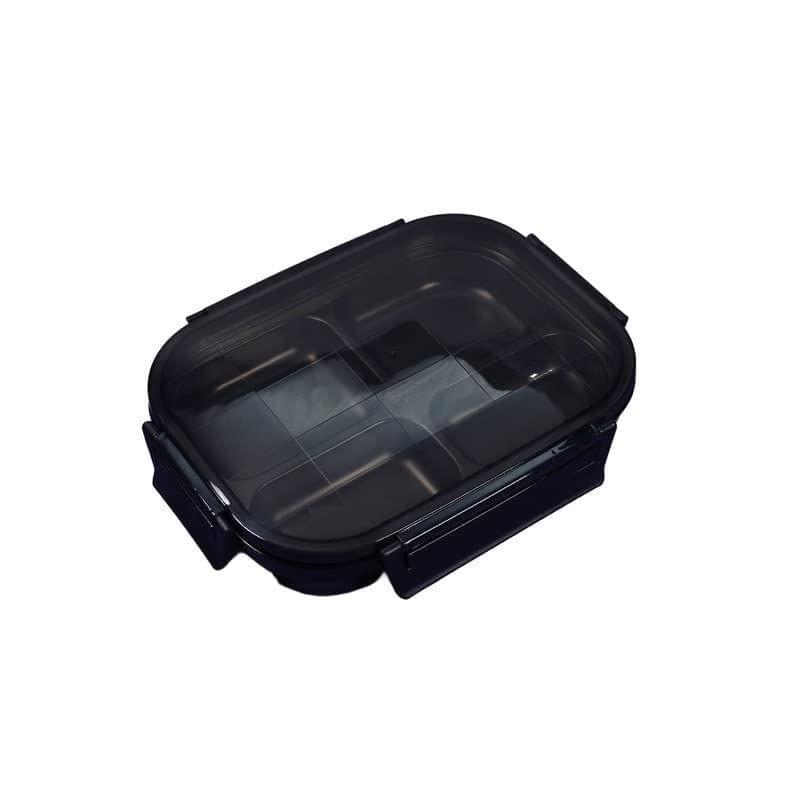 Store4Hope Black Transparent 4 Compartment Lunch Box for Kids and Adults, Stainless Steel Lunch Box with 4 Compartments.