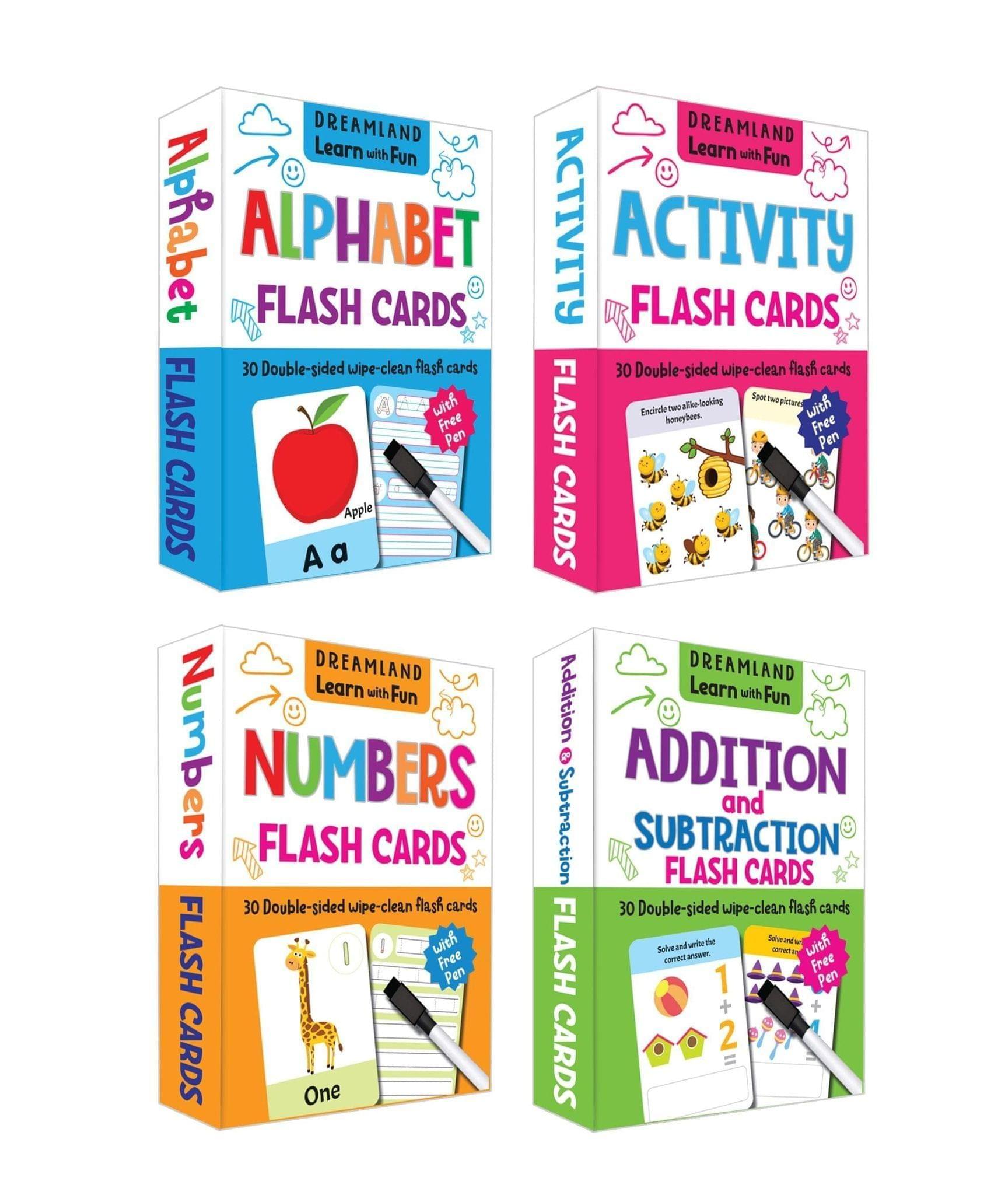 Flash Cards Pack- Alphabet, Numbers, Addition and Subtraction, Activity, 120 Flash Cards with Free Pen [Paperback] Dreamland Publications
