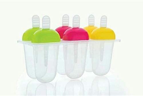 Set of 6 Plastic Reusable Ice Pop Makers, Homemade Popsicle Frozen Ice Cream