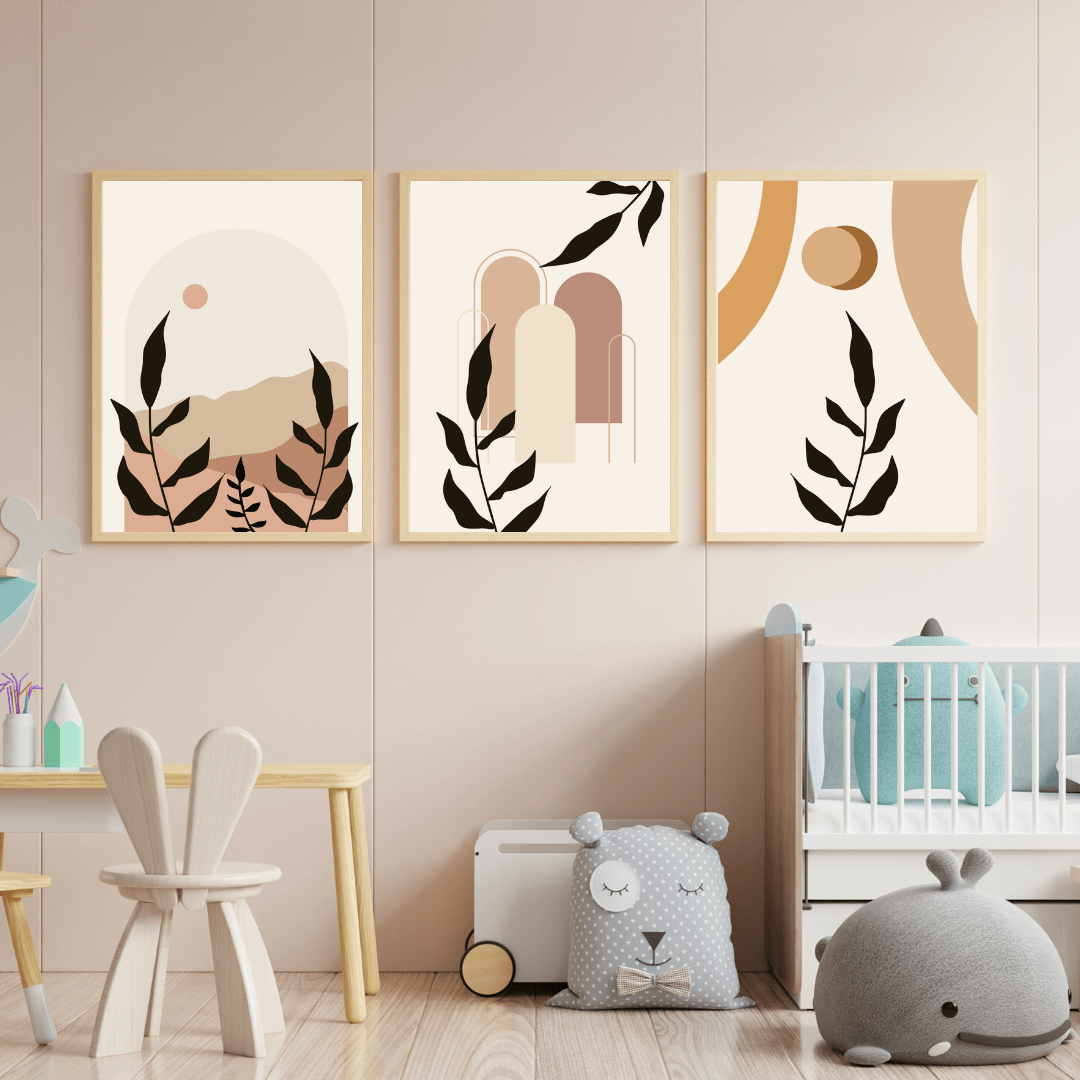 Mid Century Art Prints, Boho Style, Digital Download, Abstract Wall Art Prints, Set of 3 Prints, Beige, Green, Terracotta, Boho Wall Art