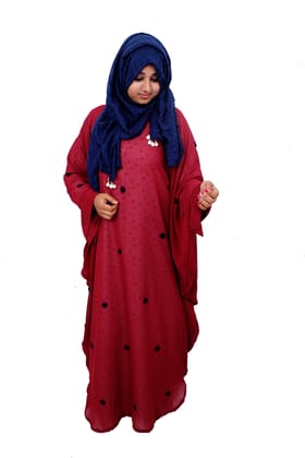 Barakath Kaftan Abaya With Border&Hand Work (330003) (meroon, 58)