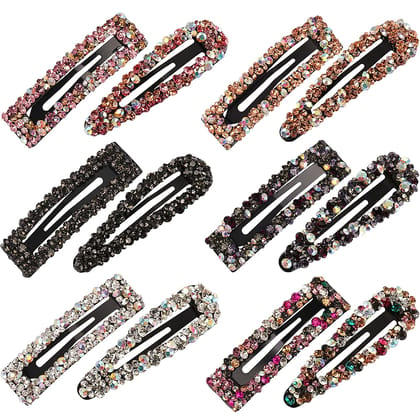 Rhinestone Clip for Hair Rhinestone Snap Hair Clip Crystal Snap Hair Barrettes AB Crystal Hair Clips Crystal Metal Hairpins Wedding Decorative Hair Clips Hair Accessories for Women Girls (Pack of 12)