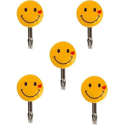 Plastic Self Adhesive Smiley Wall Hooks, Wall Sticker Hooks Load Capacity Up to1 kg, Set of 5 Pieces (5)