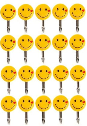 Plastic Self Adhesive Smiley Wall Hooks, Wall Sticker Hooks Load Capacity Up to1 kg, Set of 20 Pieces (20)