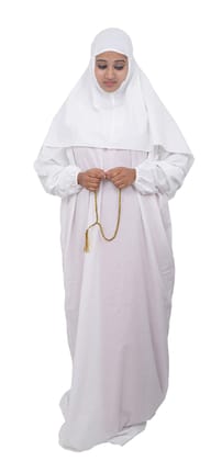 Barakath Women's Prayer Dress Abaya Ihram Set for Hajj Umrah(100% Cotton) White (X-Large)