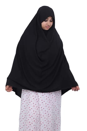 Barakath Stitched Round Plain Georgette Hijab For Women (Black) (X-Large)